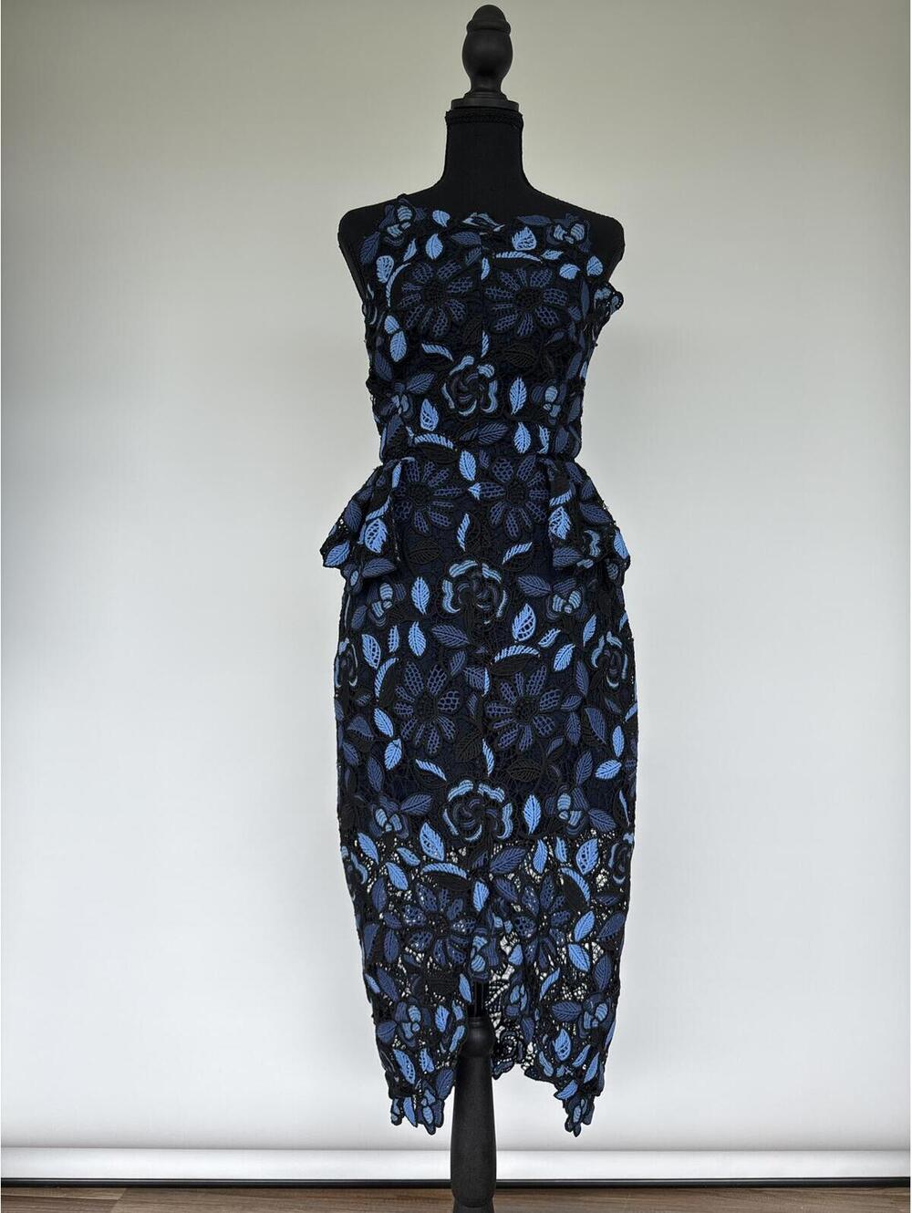 Elliatt Optic Floral Lace Strapless Midi Dress Navy Blue Size S - Picture 3 of 8